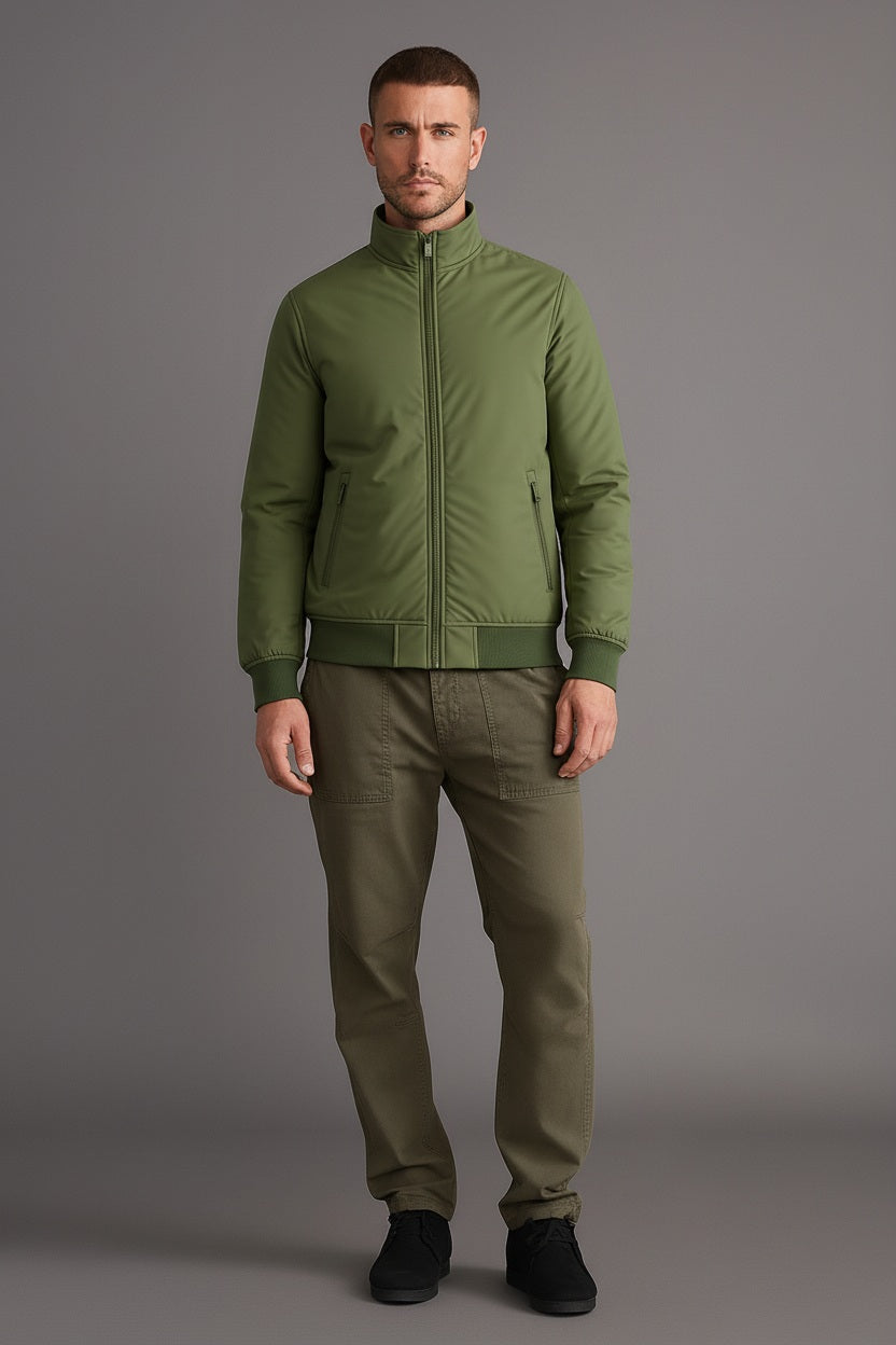 Men Mock Collar Solid Bomber Jacket