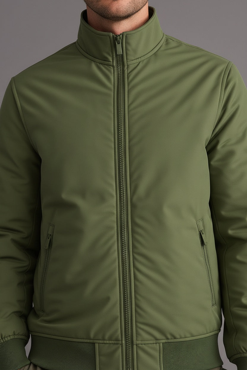 Men Mock Collar Solid Bomber Jacket