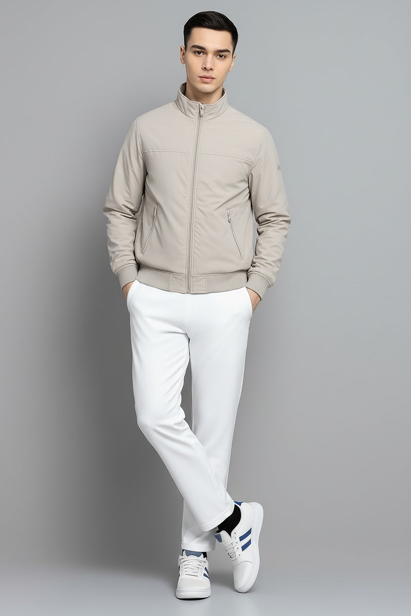 Men Mock Collar Solid Bomber Jacket