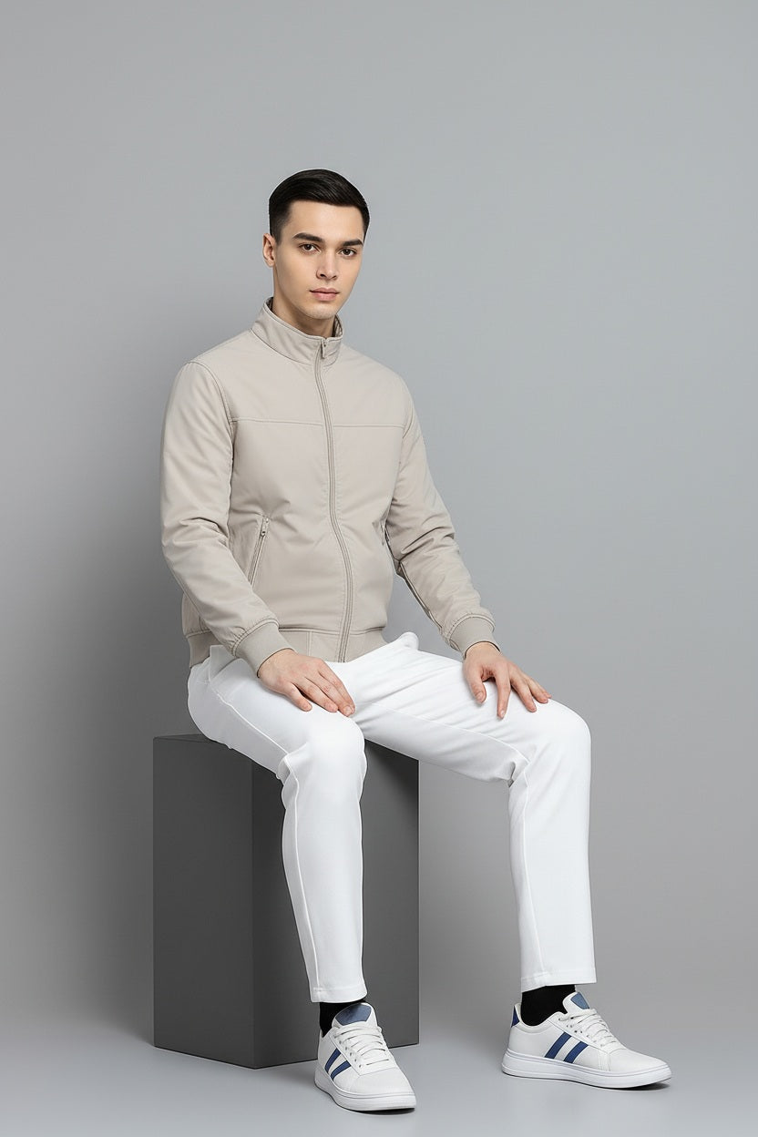 Men Mock Collar Solid Bomber Jacket