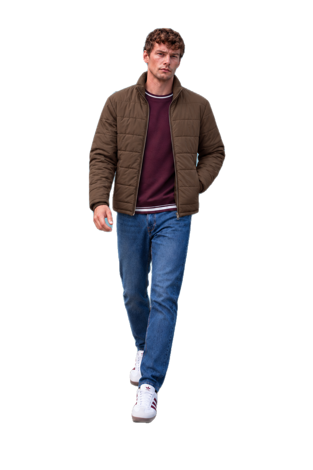 Men’s Nylon Reversible Puffer Jacket – Black & Espresso Regular Fit Full-Zip Winter Jacket