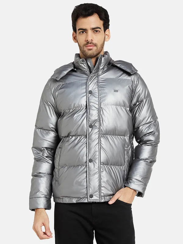 METTLE Men Grey Geometric Quilted Jacket