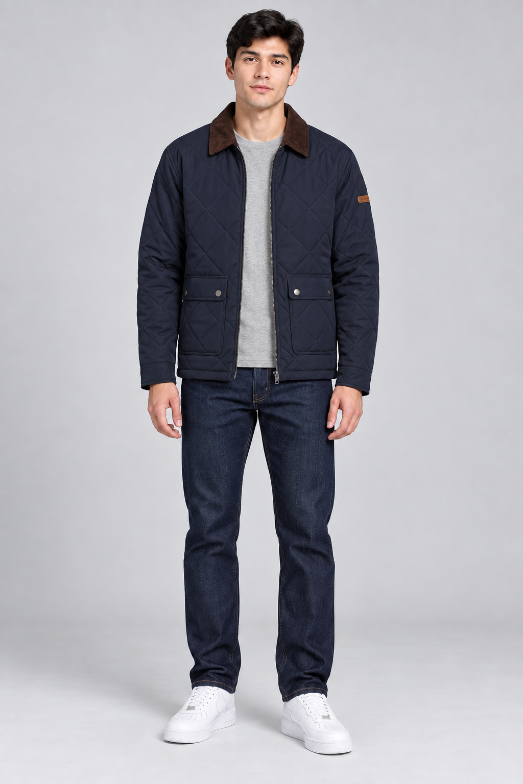 Men's Navy Diamond Quilted Woven Jacket – Regular Fit | Winter Jacket