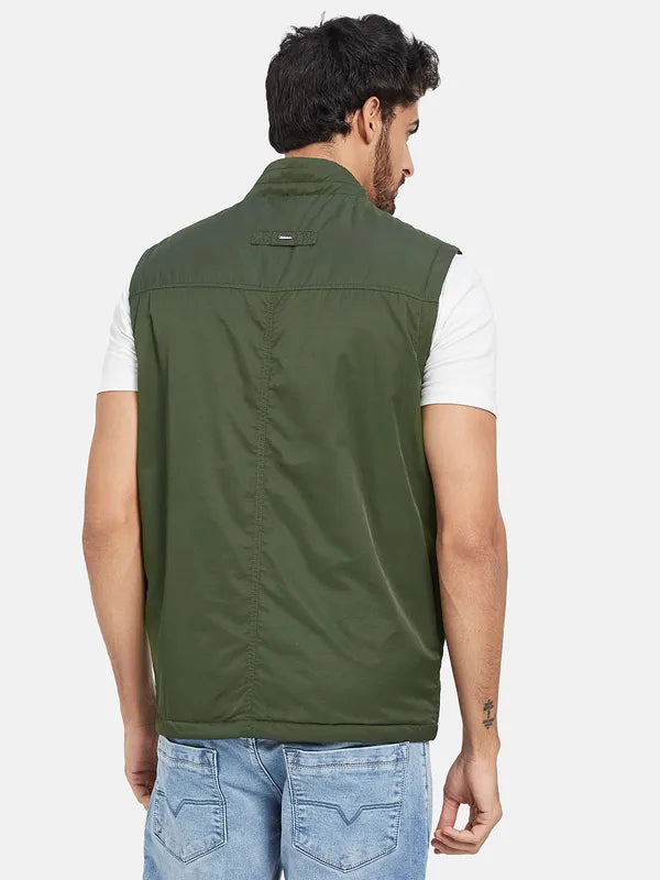 Mettle Mock Collar Sleeveless Open Front Jacket