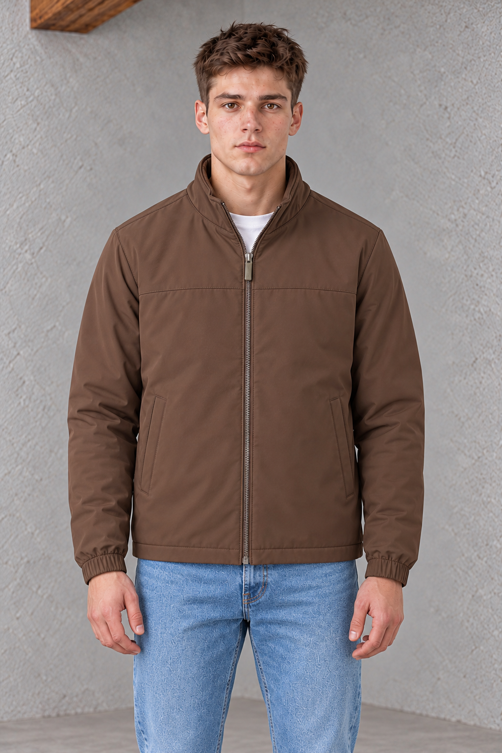 Men’s Espresso Regular Fit Woven Zip-Up Jacket