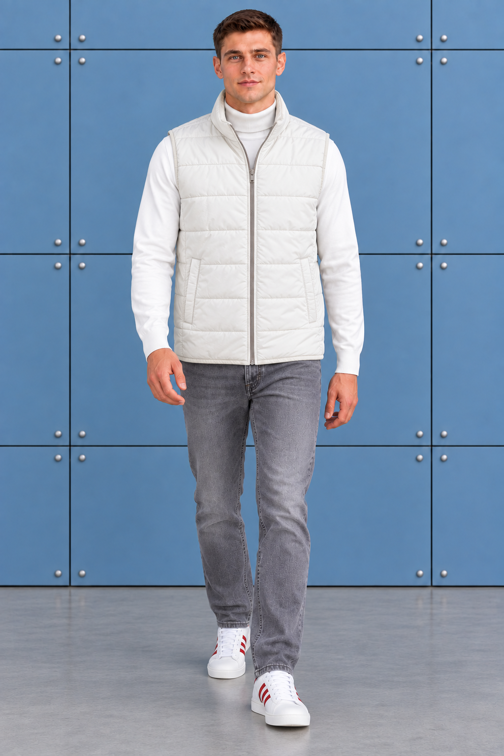Men’s Beige Lightweight Reversible Woven Puffer Gilet – Regular Fit Sleeveless Jacket