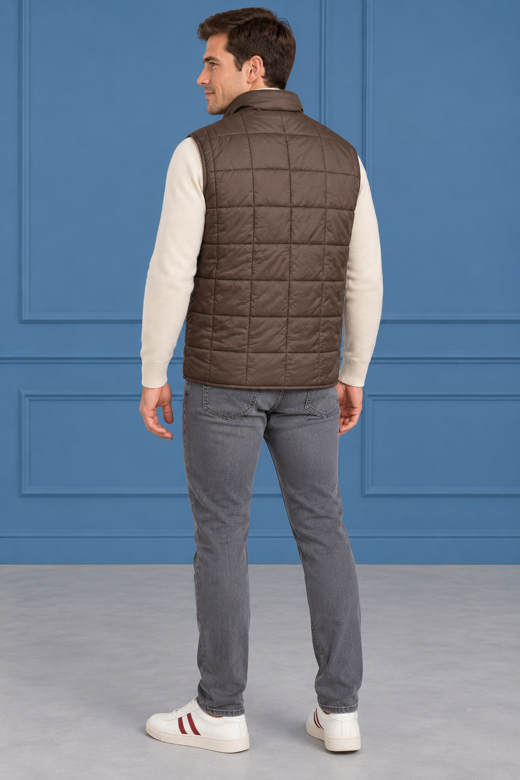 Men’s Espresso Lightweight Reversible Woven Puffer Gilet – Regular Fit Sleeveless Jacket