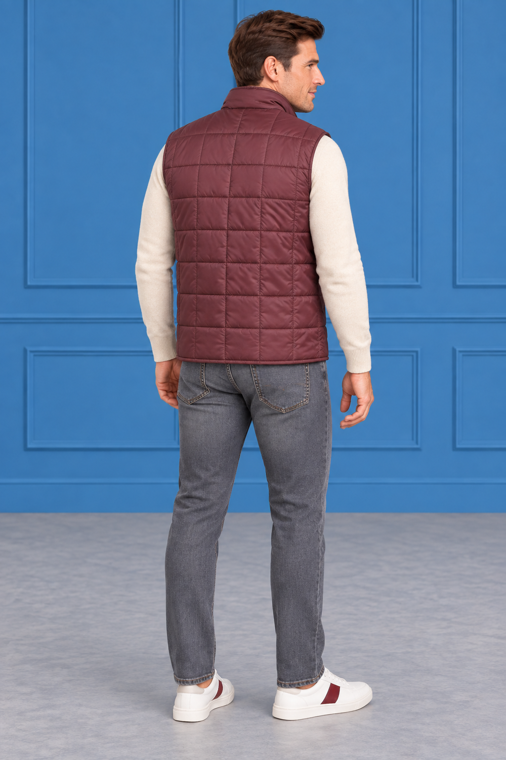 Men’s Wine Lightweight Reversible Woven Puffer Gilet – Regular Fit Sleeveless Jacket