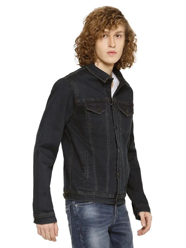 Mettle Men Denim Spread Collar Jacket