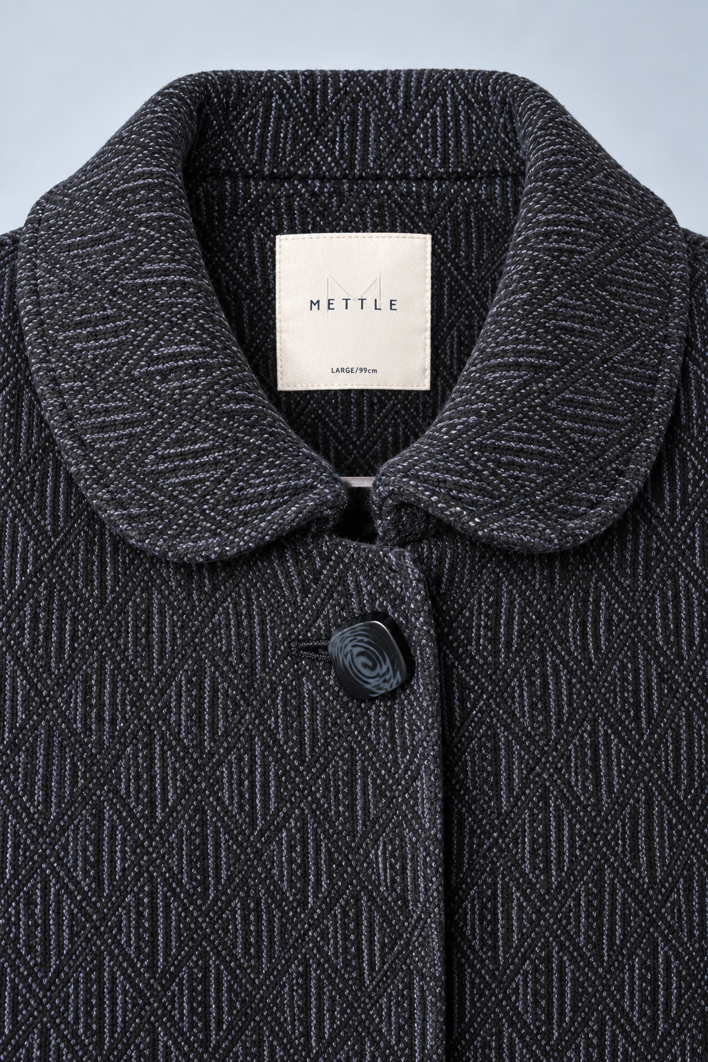 Women’s Regular Fit Chenille Long Coat – Navy Textured Button-Front Coat
