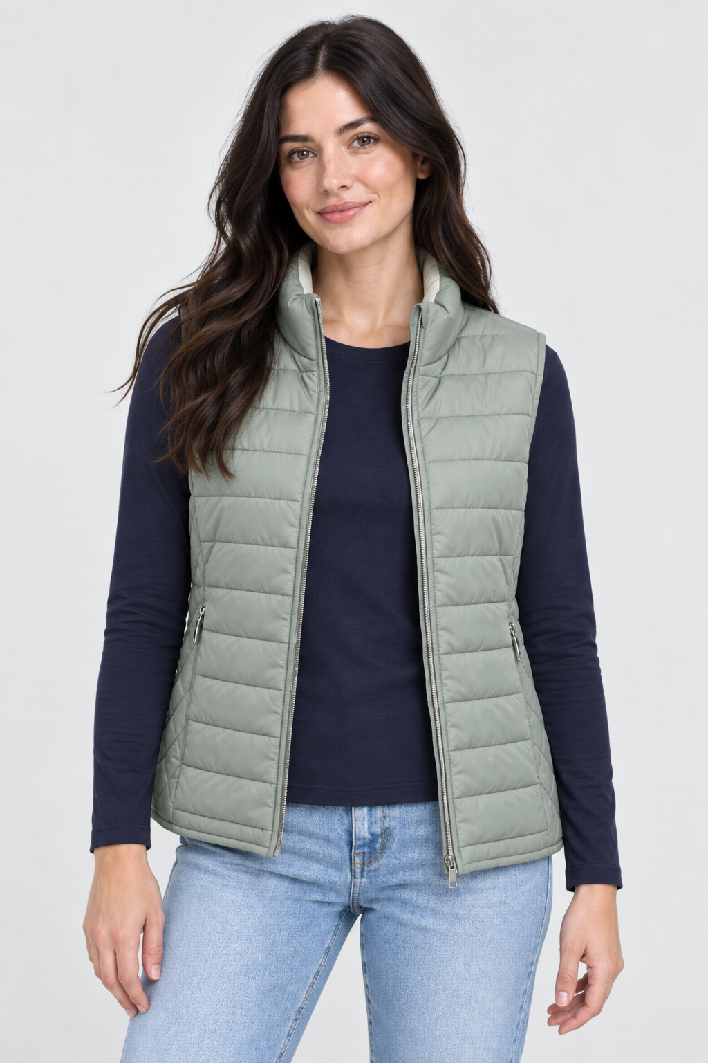 Women’s Dark Mint-Cream Reversible Lightweight Ultra-Warm Puffer Gilet – Regular Fit