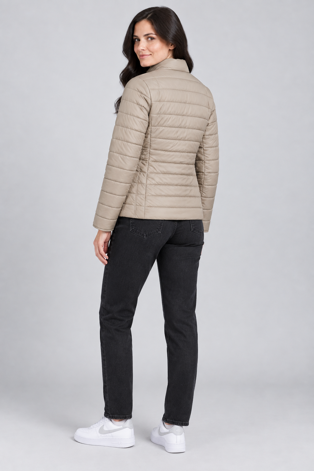 Women’s Lightweight Reversible Nylon Puffer Jacket – Champagne Beige Regular Fit