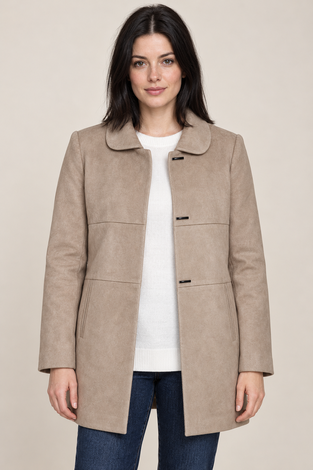 Women’s Regular Fit Knitted Suede Long Coat – Onyx