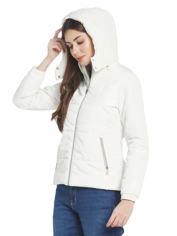 Mettle Women White Hooded Parka Jacket
