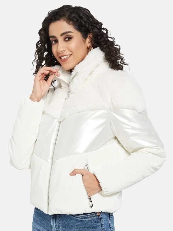 Mettle Women White Knitted Jacket