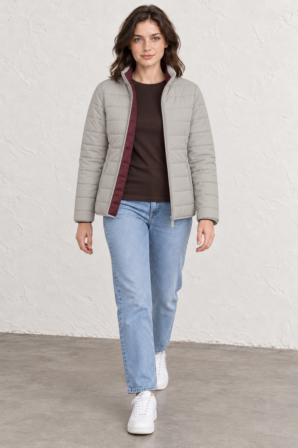 Women's Reversible Silver Mink & Wine Woven Quilted Jacket