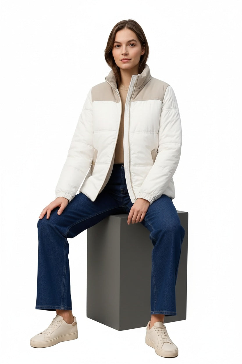 Women Colourblocked Mandarin Neck Jacket