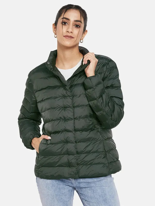 METTLE Women Olive Green Knitted Jacket - Main Image