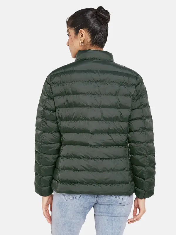 Mettle Women Olive Green Knitted Jacket