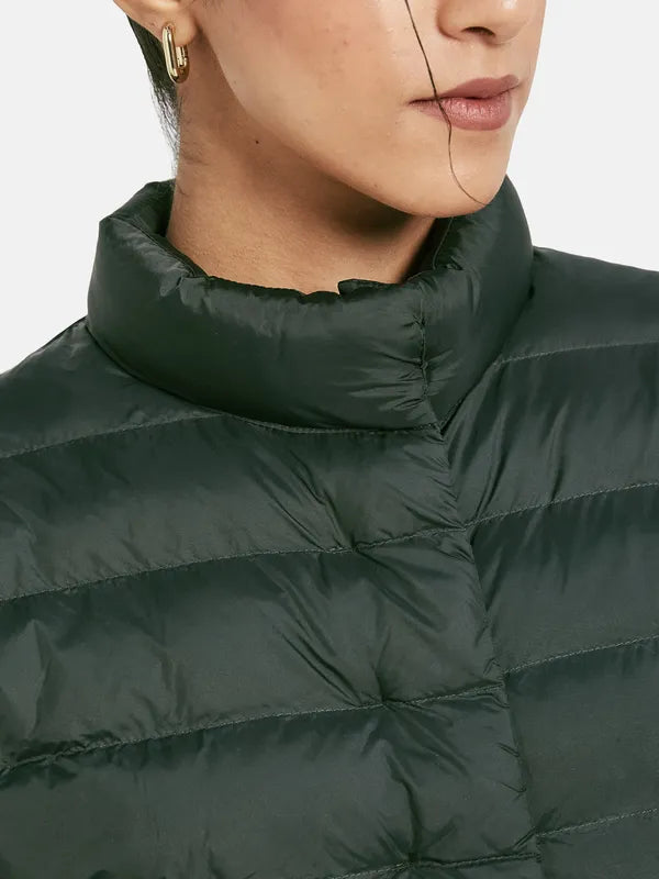 Mettle Women Olive Green Knitted Jacket