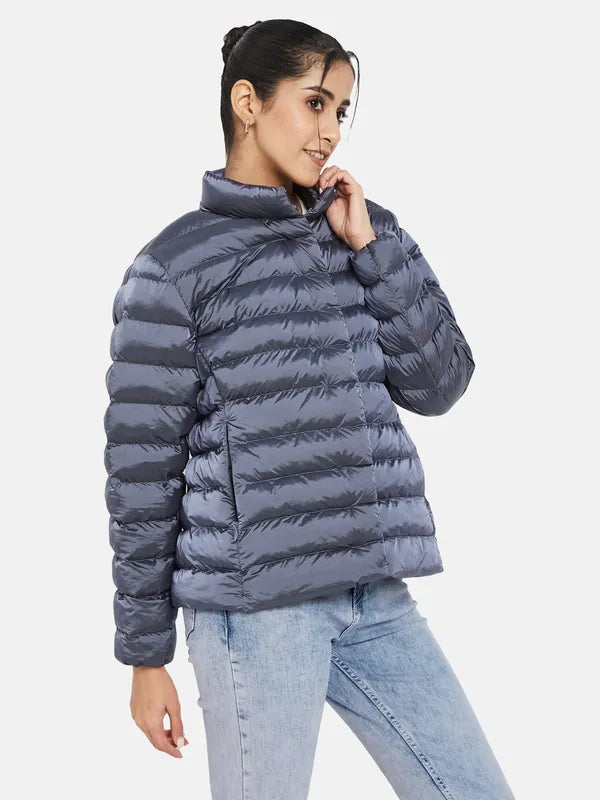 Mettle Women Navy Blue Knitted Jacket