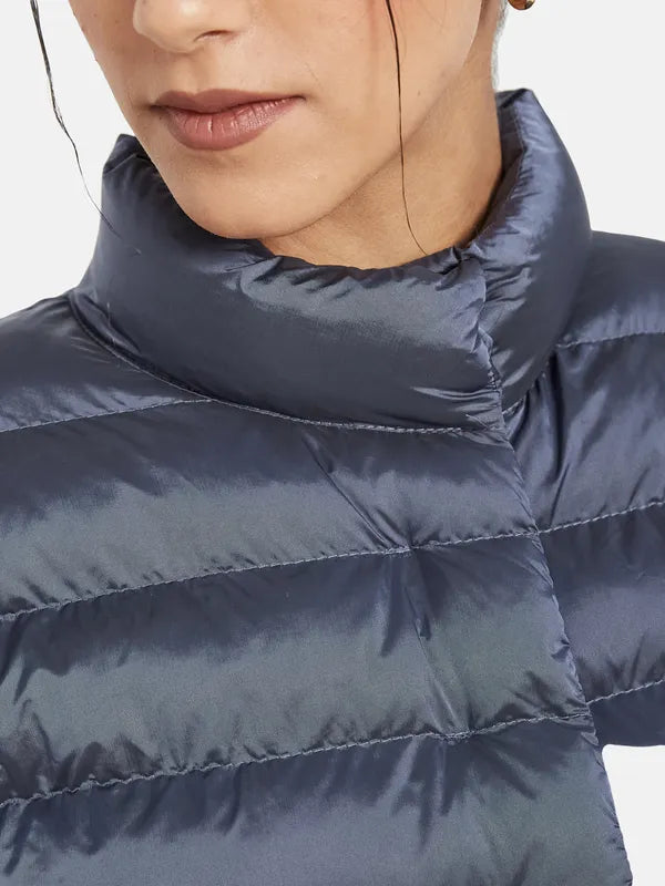 Mettle Women Navy Blue Knitted Jacket