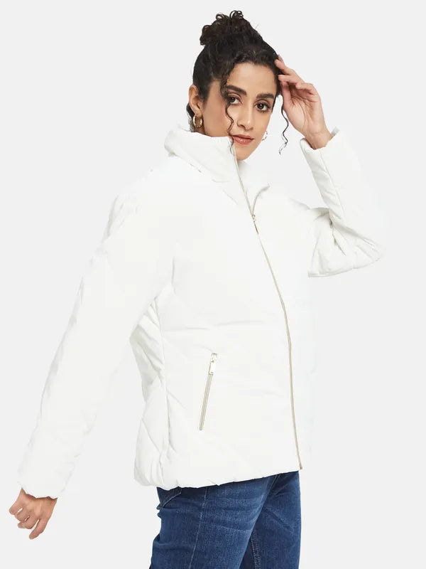 Mettle Women White Knitted Jacket