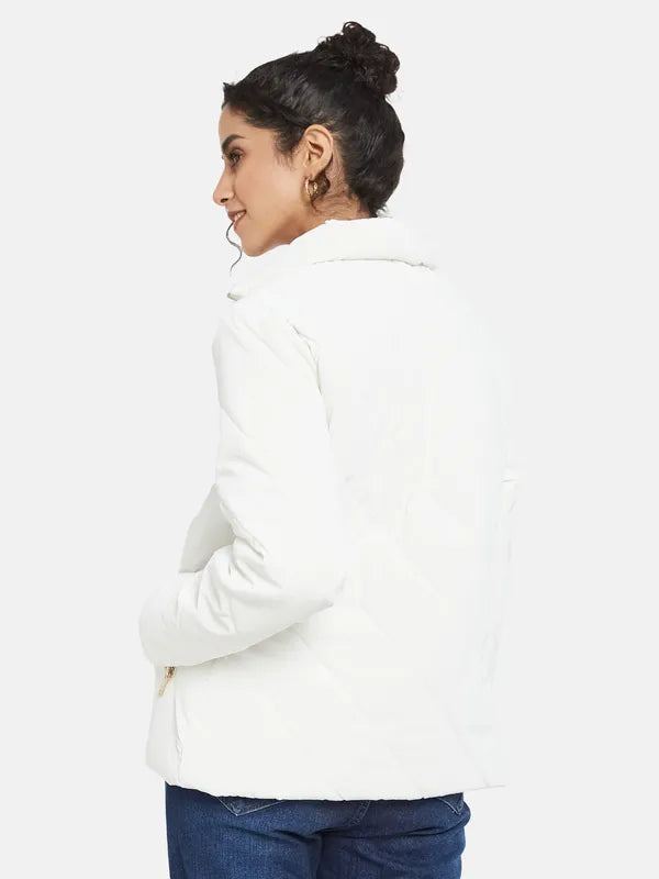 Mettle Women White Knitted Jacket