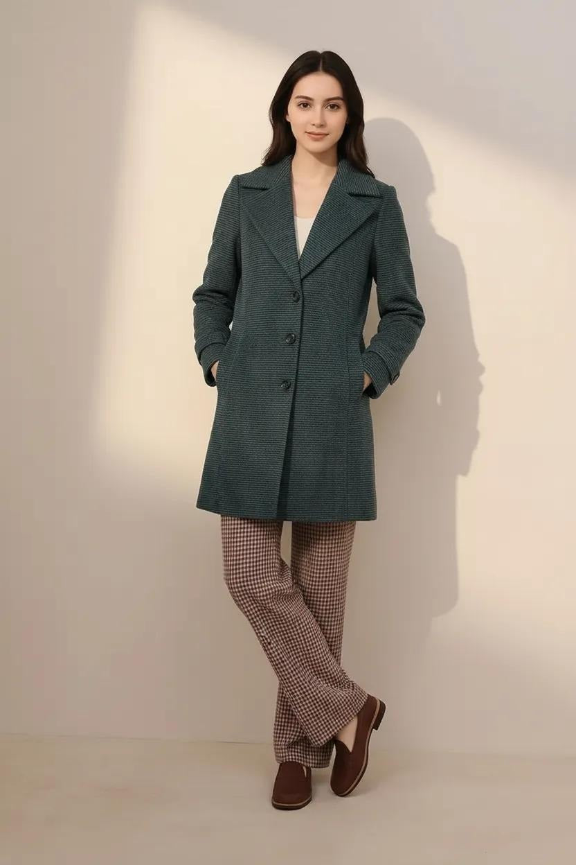 Women Self Design Double-Breasted Overcoat