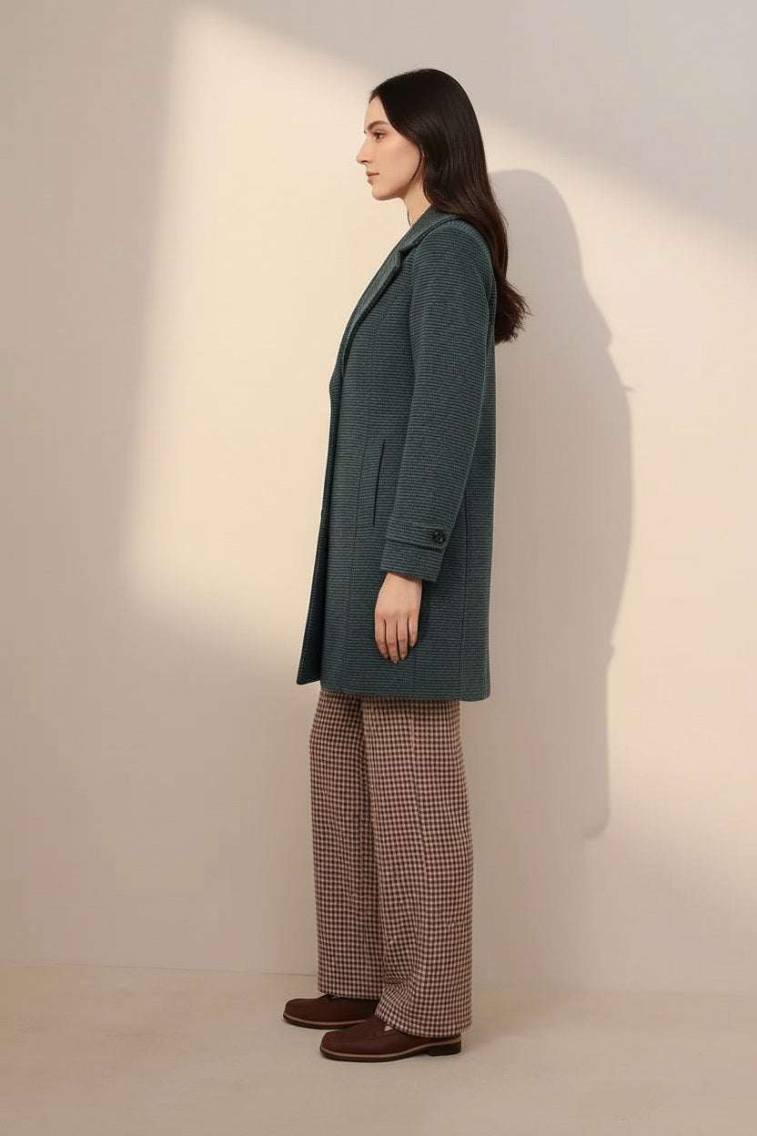 Women Self Design Double-Breasted Overcoat