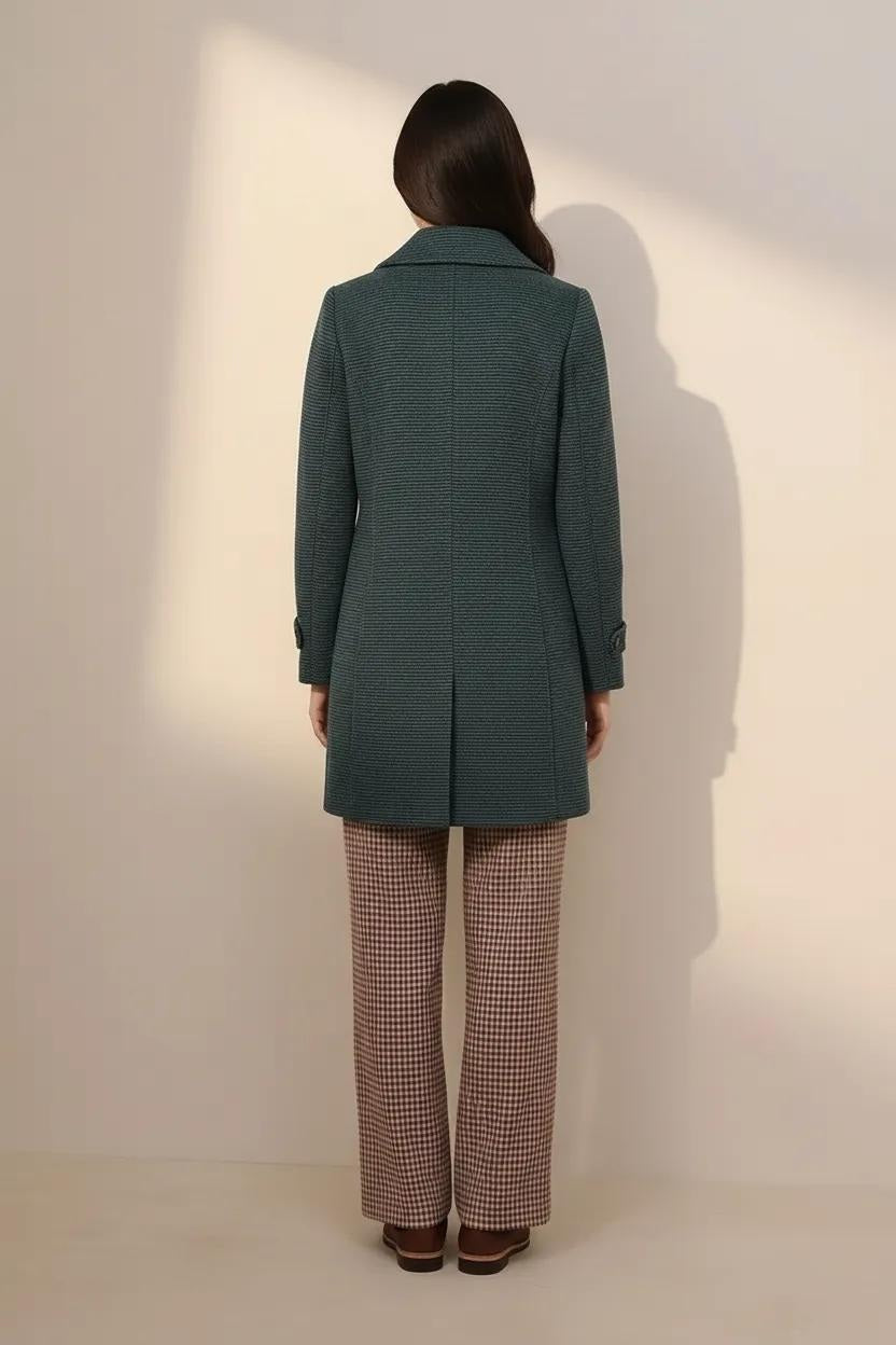 Women Self Design Double-Breasted Overcoat