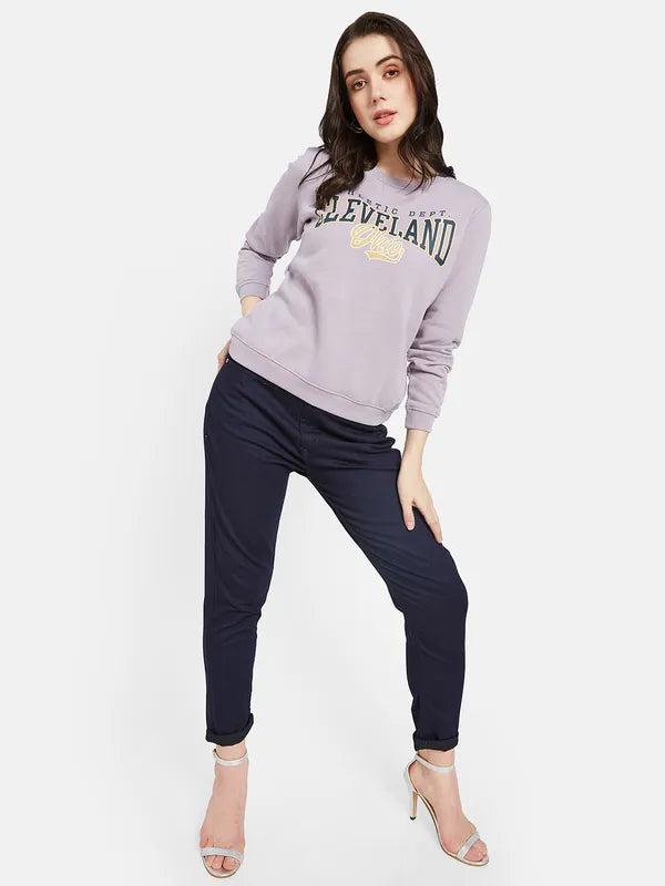 Mettle Women Purple Printed Sweatshirt