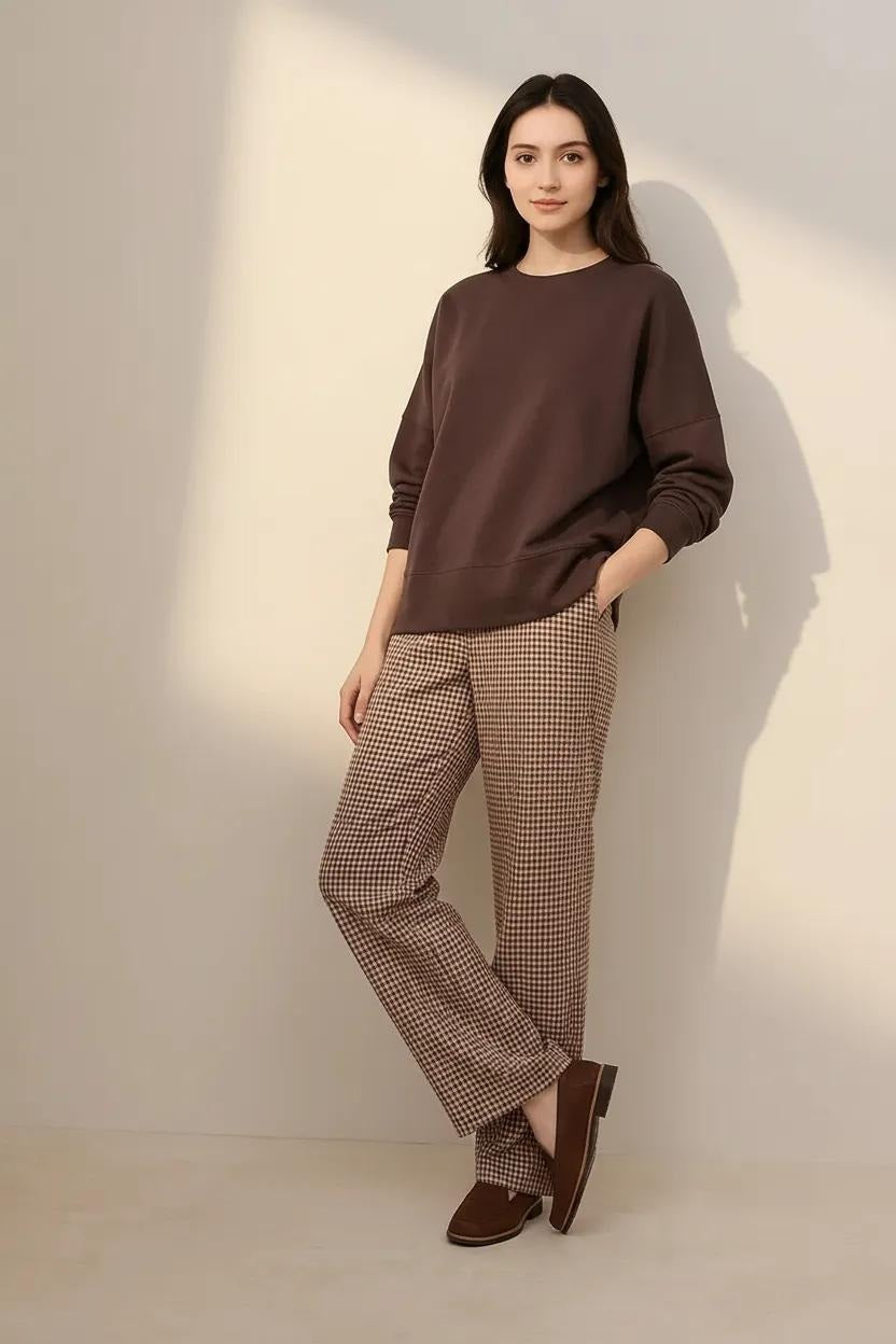 Women Solid Round Neck Sweatshirt