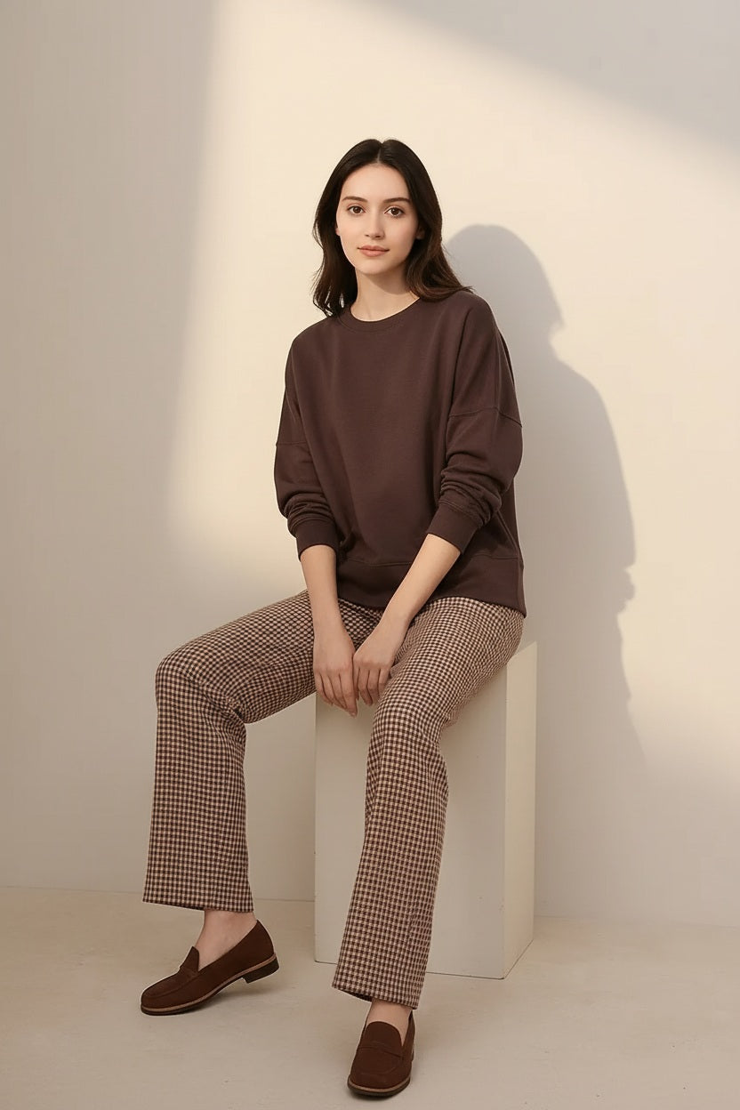 Women Solid Round Neck Sweatshirt