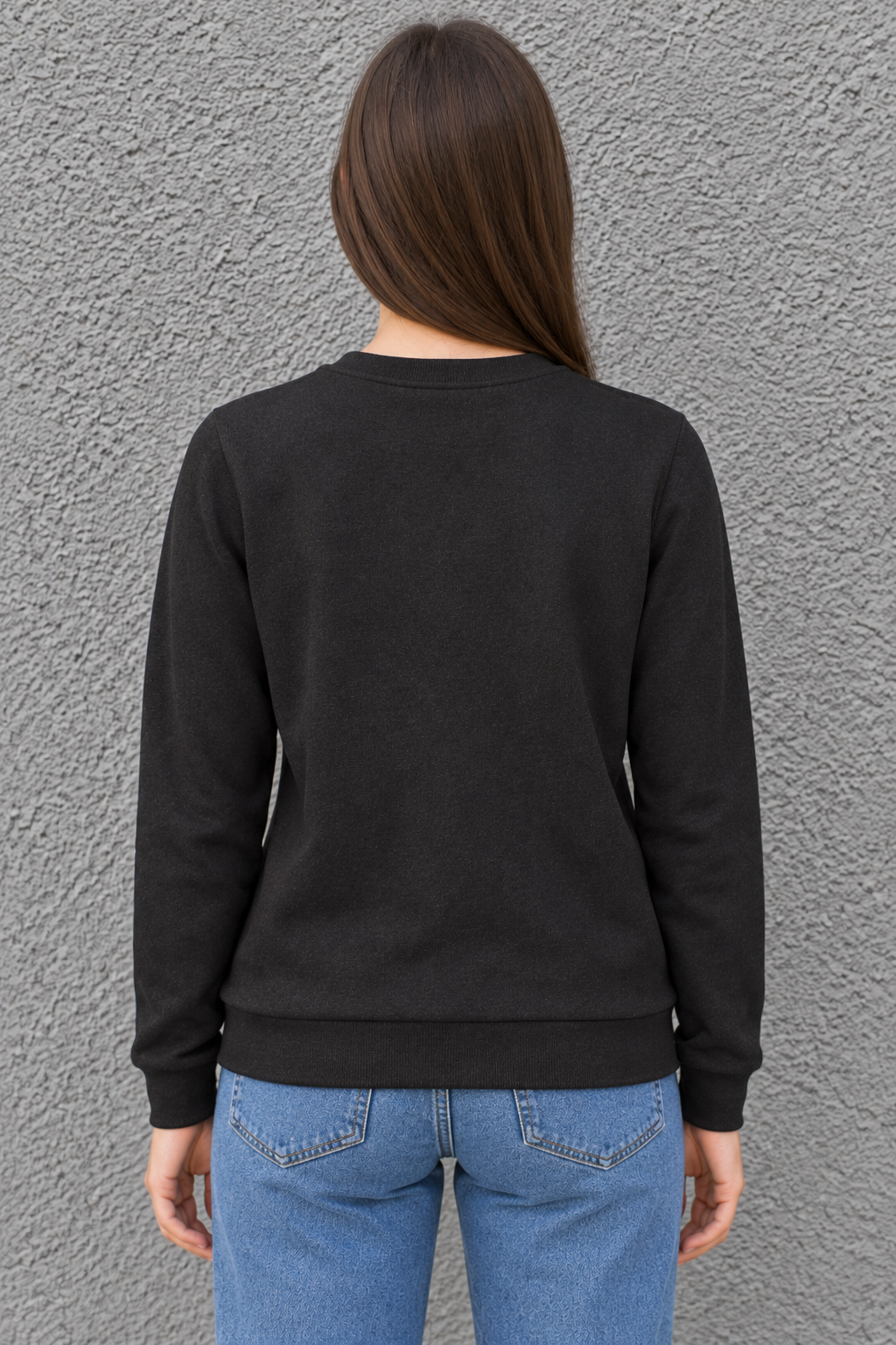 Women’s Lightweight Ultra Warm Knitted Sweatshirt – Black Crew Neck, Full Sleeves