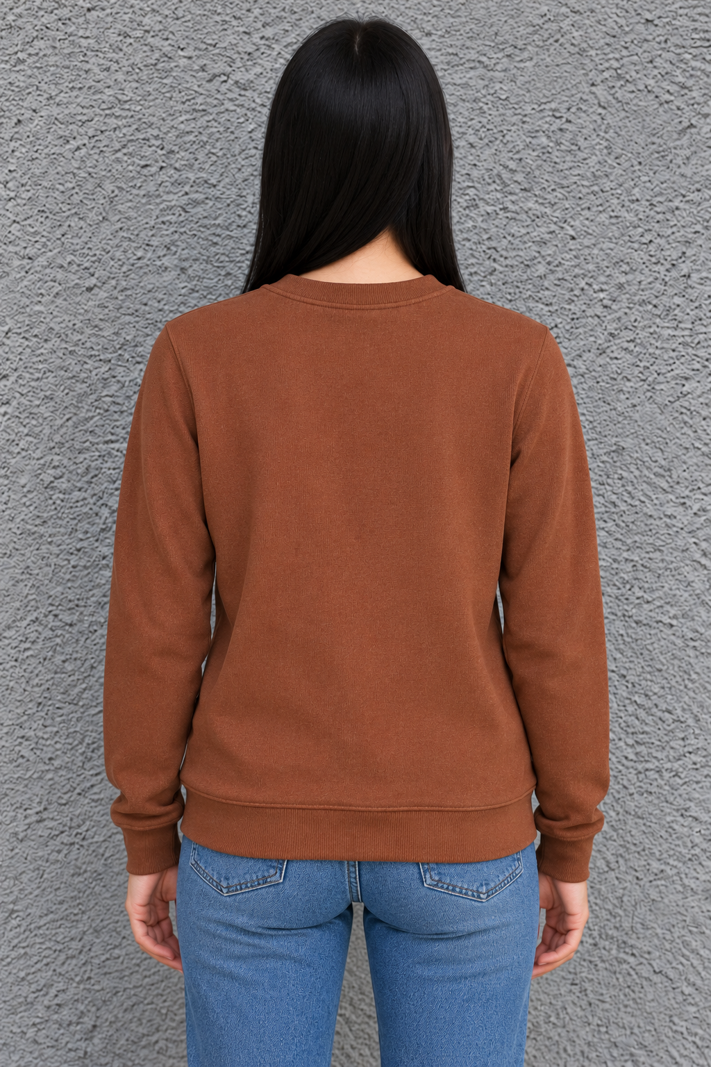 Women’s Lightweight Ultra Warm Knitted Sweatshirt – Brown Crew Neck, Full Sleeves