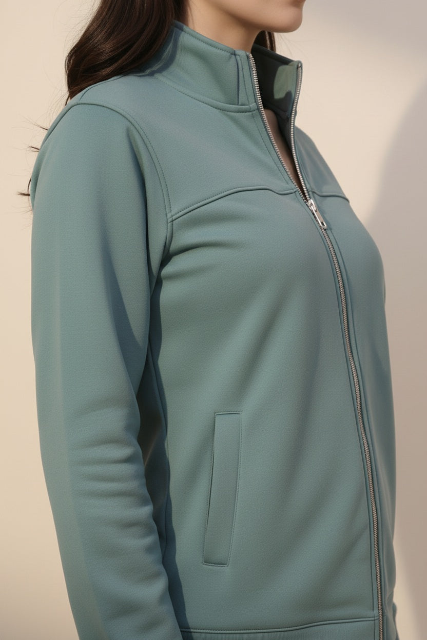 Women Solid Mandarin Neck Sweatshirt