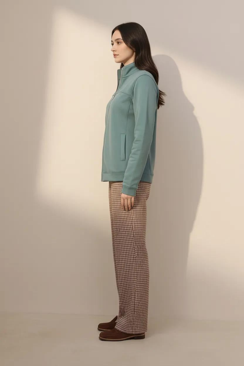 Women Solid Mandarin Neck Sweatshirt