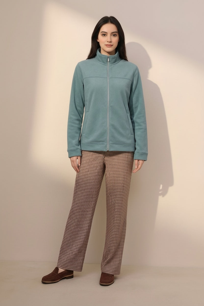 Women Solid Mandarin Neck Sweatshirt