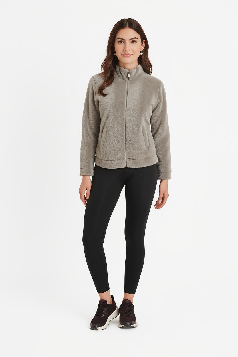 Women Solid Mandarin Collar Sweatshirt