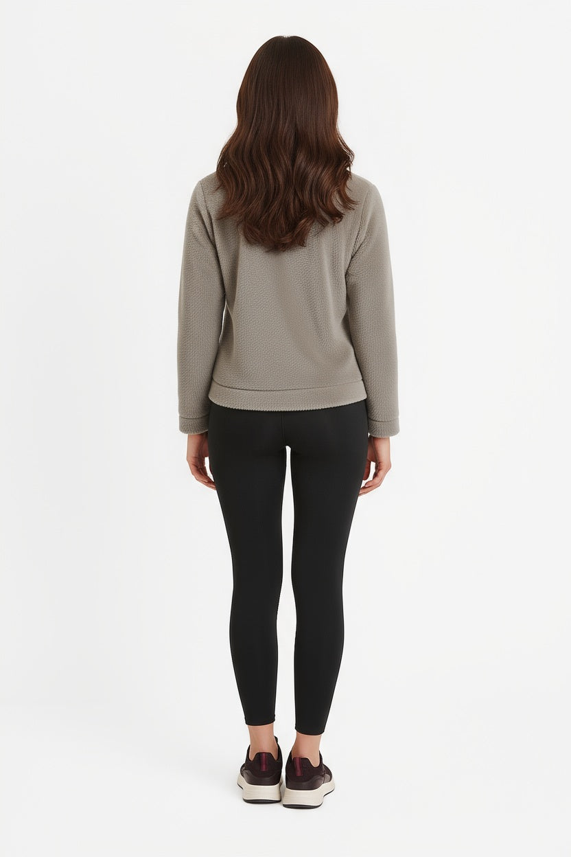 Women Solid Mandarin Collar Sweatshirt