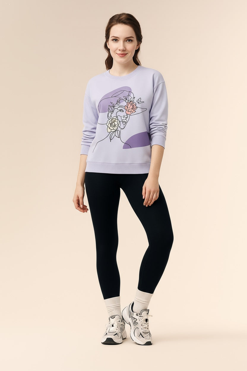 Women Round Neck Floral Print Sweatshirt