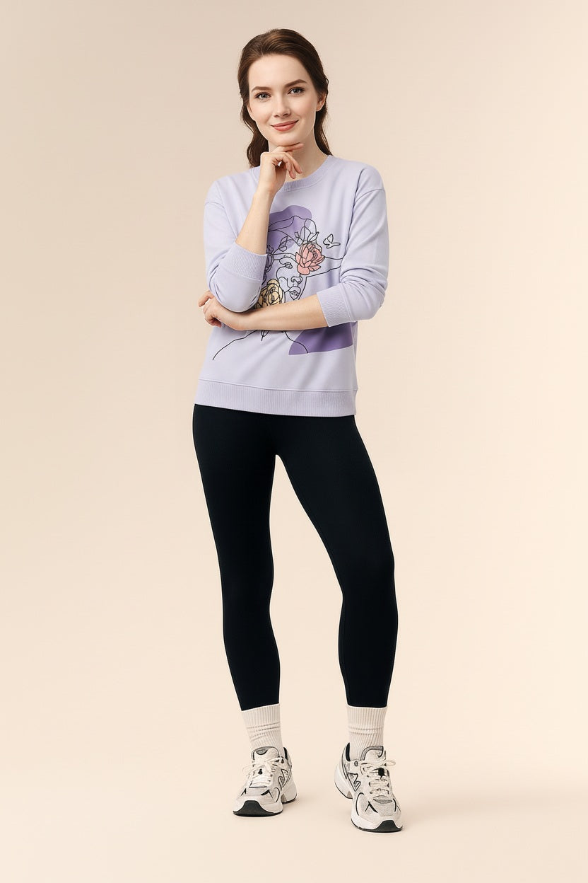 Women Round Neck Floral Print Sweatshirt