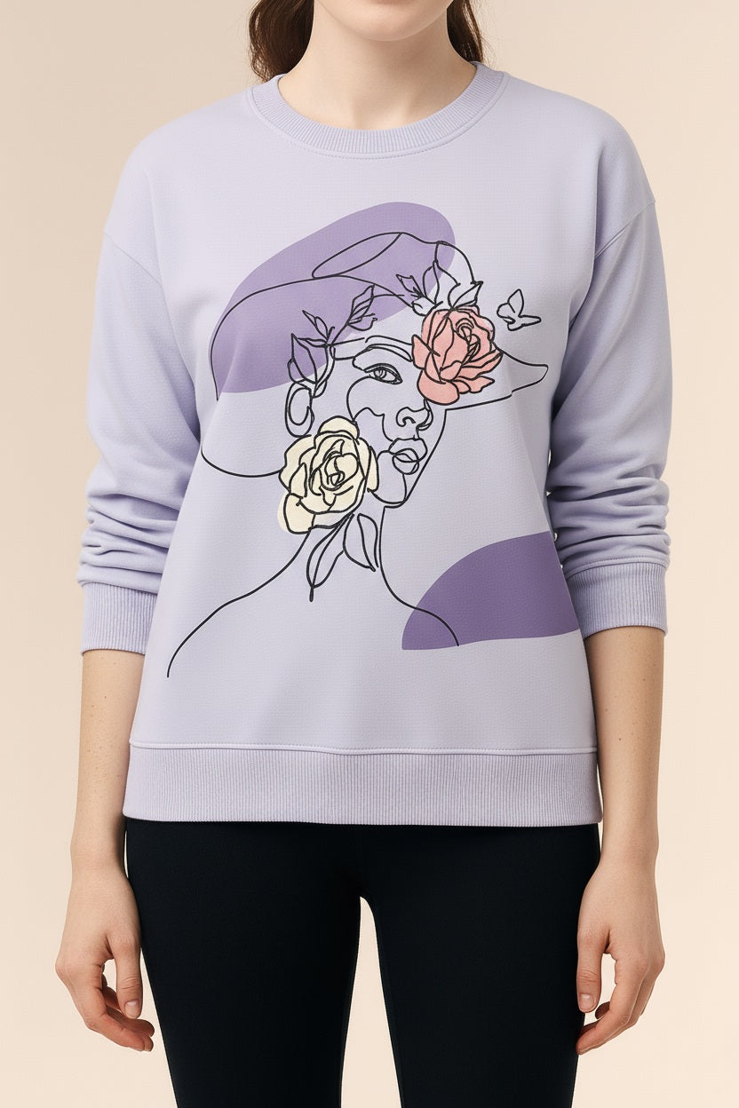 Women Round Neck Floral Print Sweatshirt