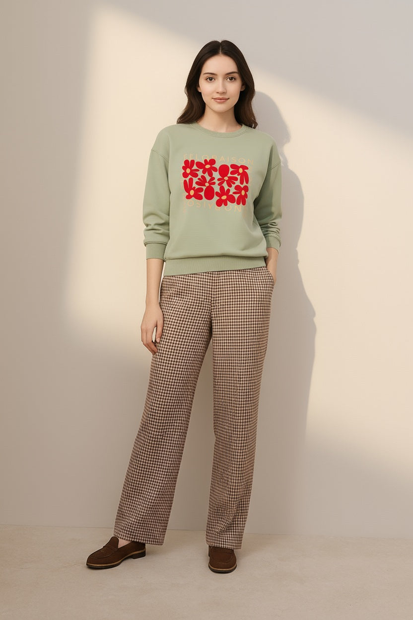 Women Round Neck Floral Print Sweatshirt