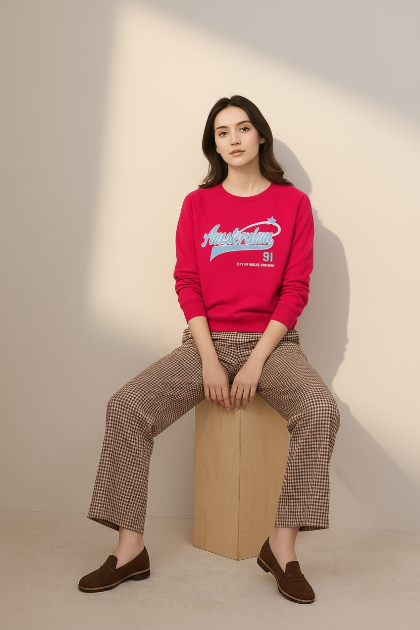 Women Round Neck Graphic Print Sweatshirt