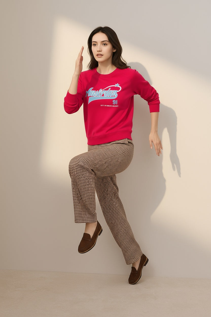 Women Round Neck Graphic Print Sweatshirt