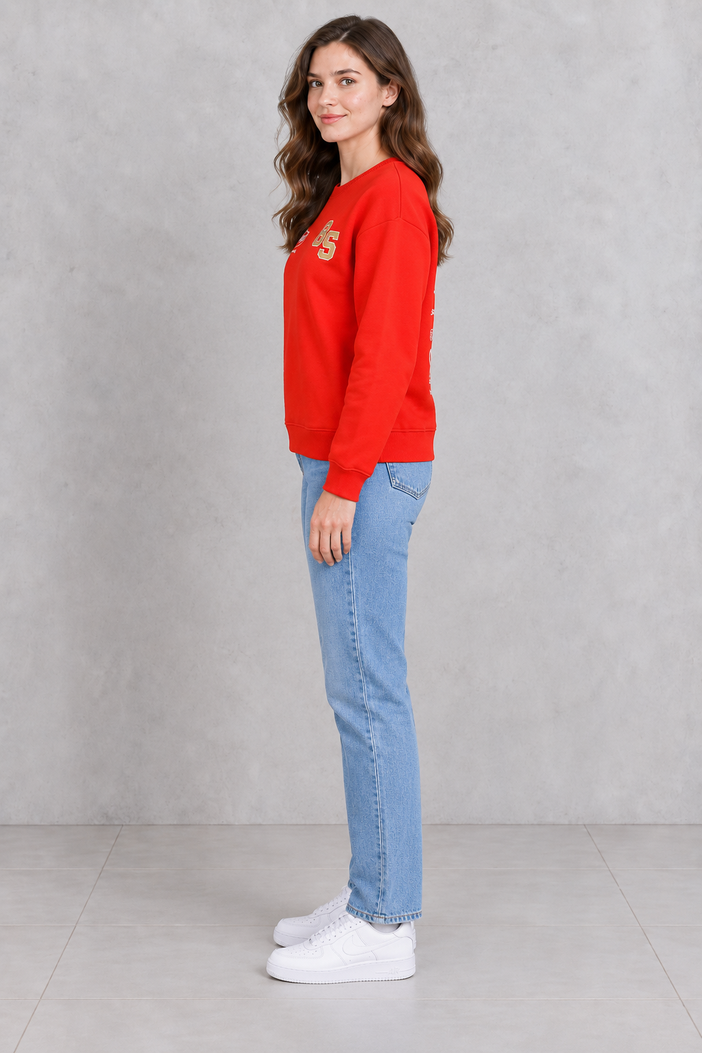 Women’s Orange Brushed Cotton Graphic Sweatshirt | Regular Fit Crew Neck Full Sleeve Sweatshirt