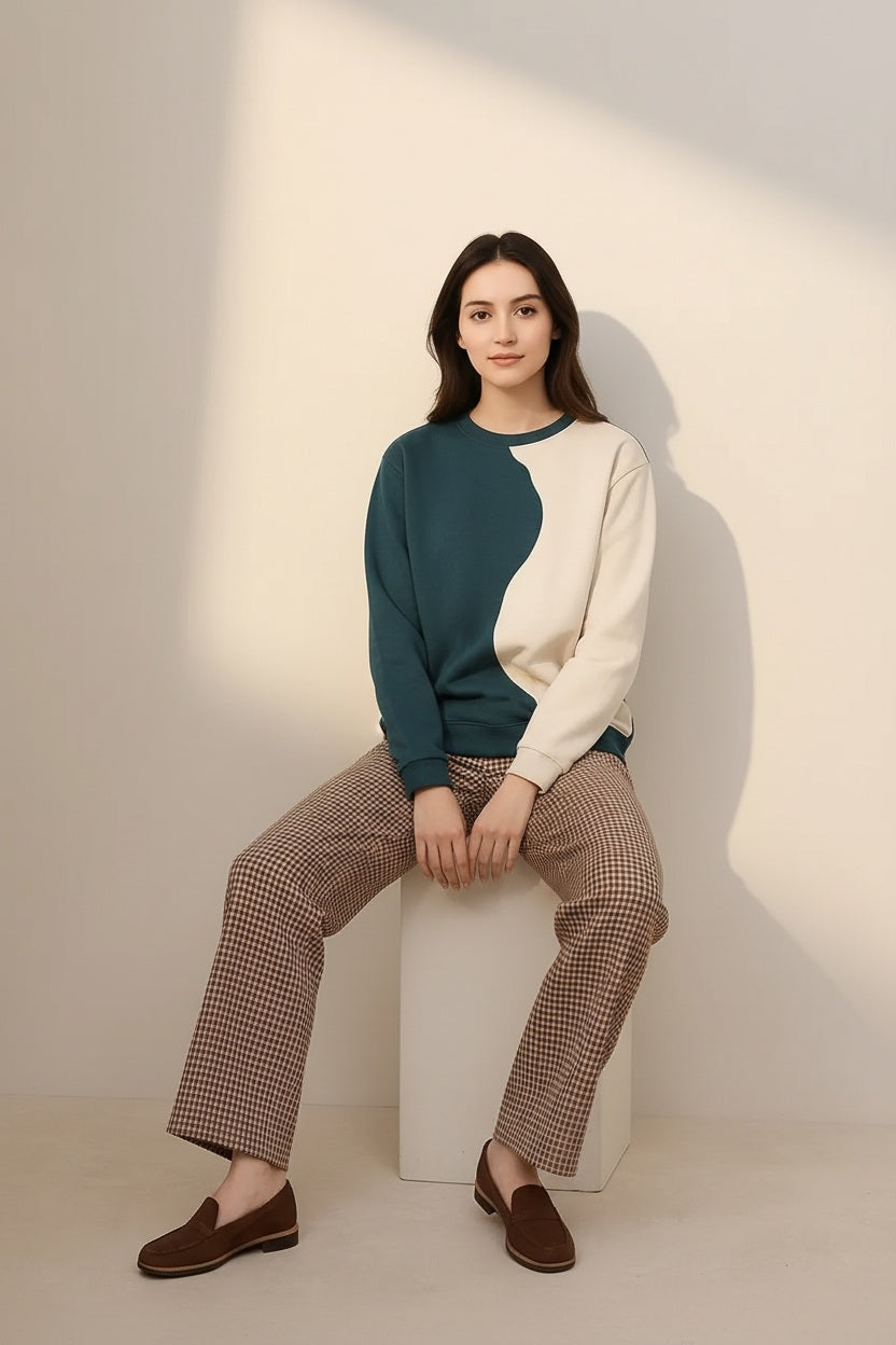 Women Colourblocked Round Neck Sweatshirt