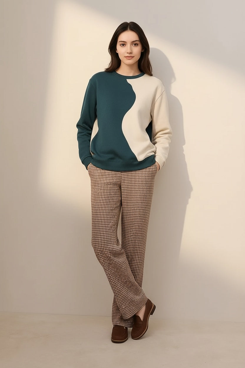 Women Colourblocked Round Neck Sweatshirt